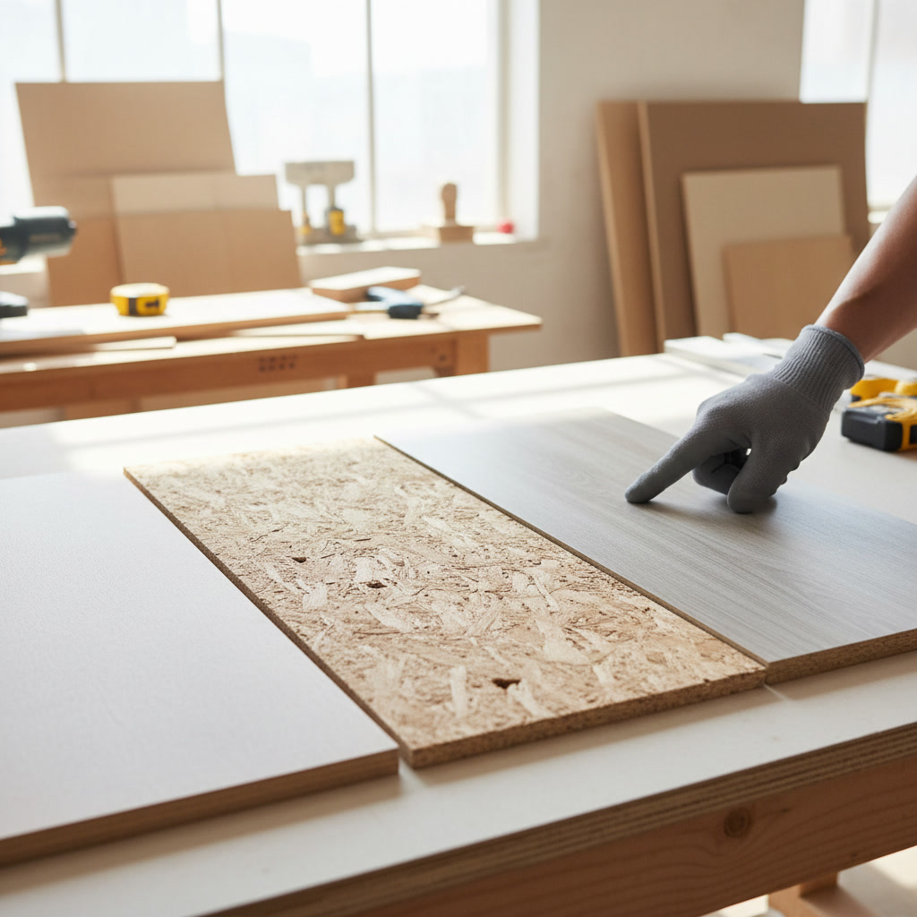Comparison of cabinet door materials showing grain and finish differences