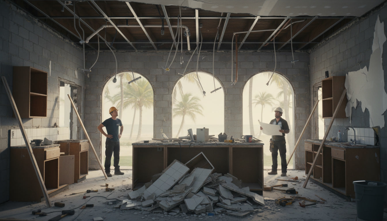 Kitchen structural changes with wall removal and beam installation