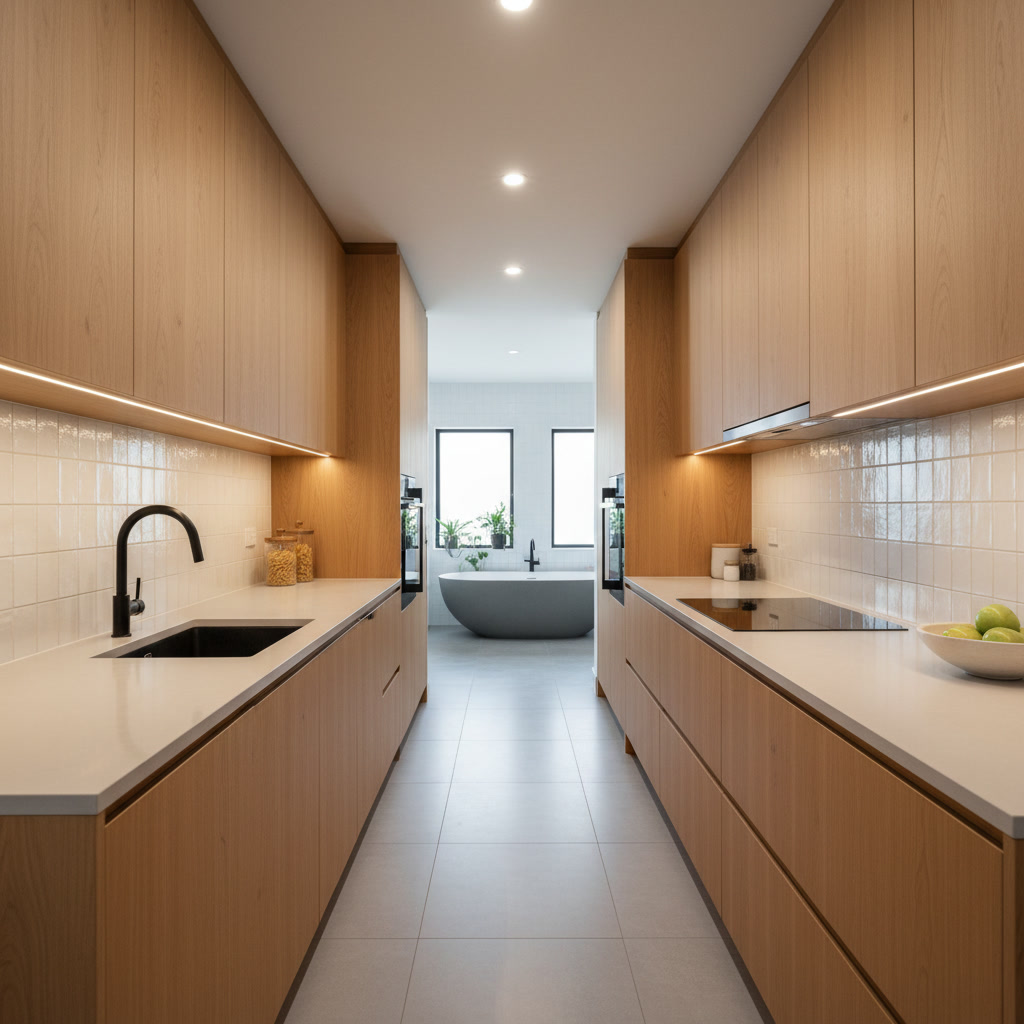 Small kitchen remodel showing layout options and flooring choices