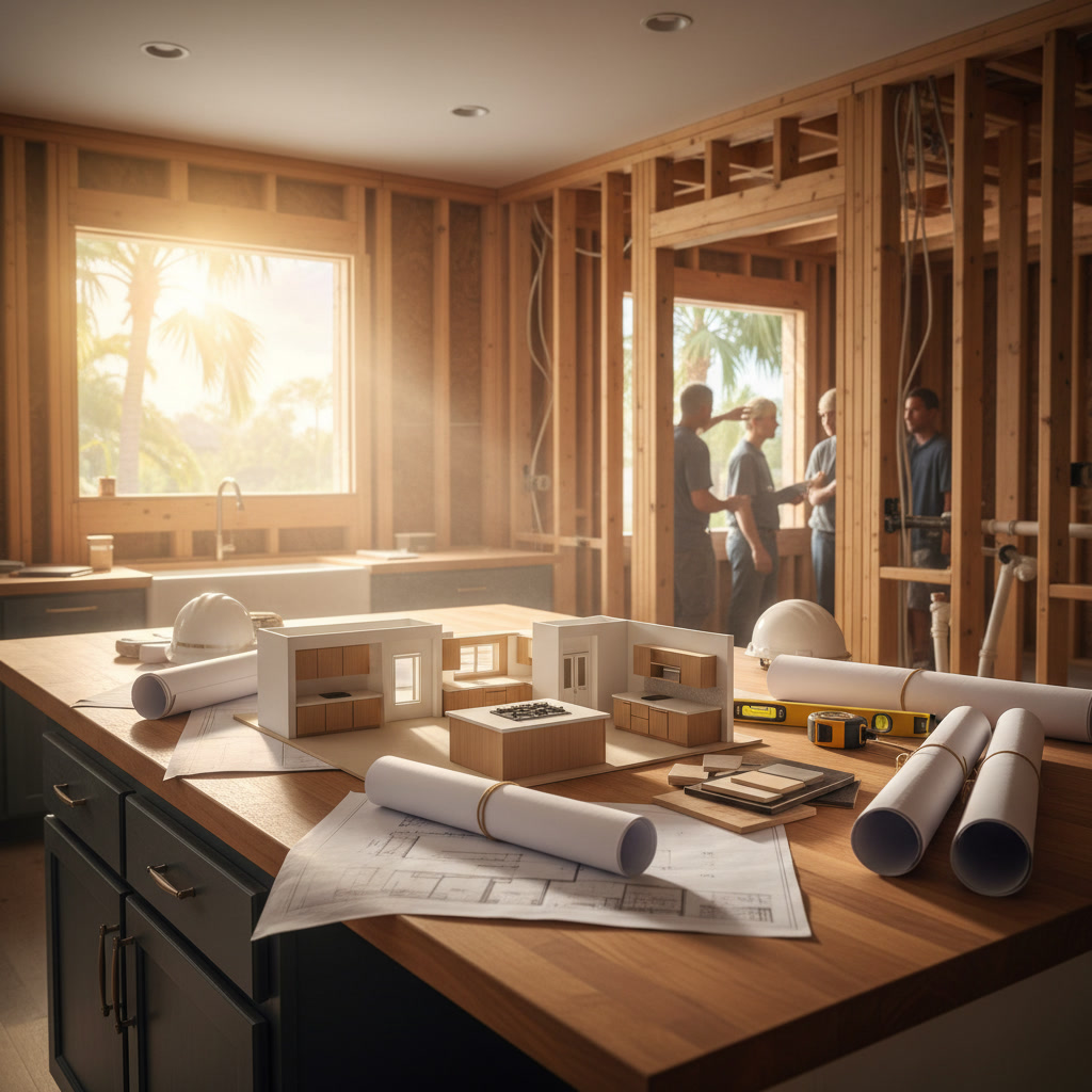 Modern Florida kitchen remodel with permit inspection checklist and blueprints